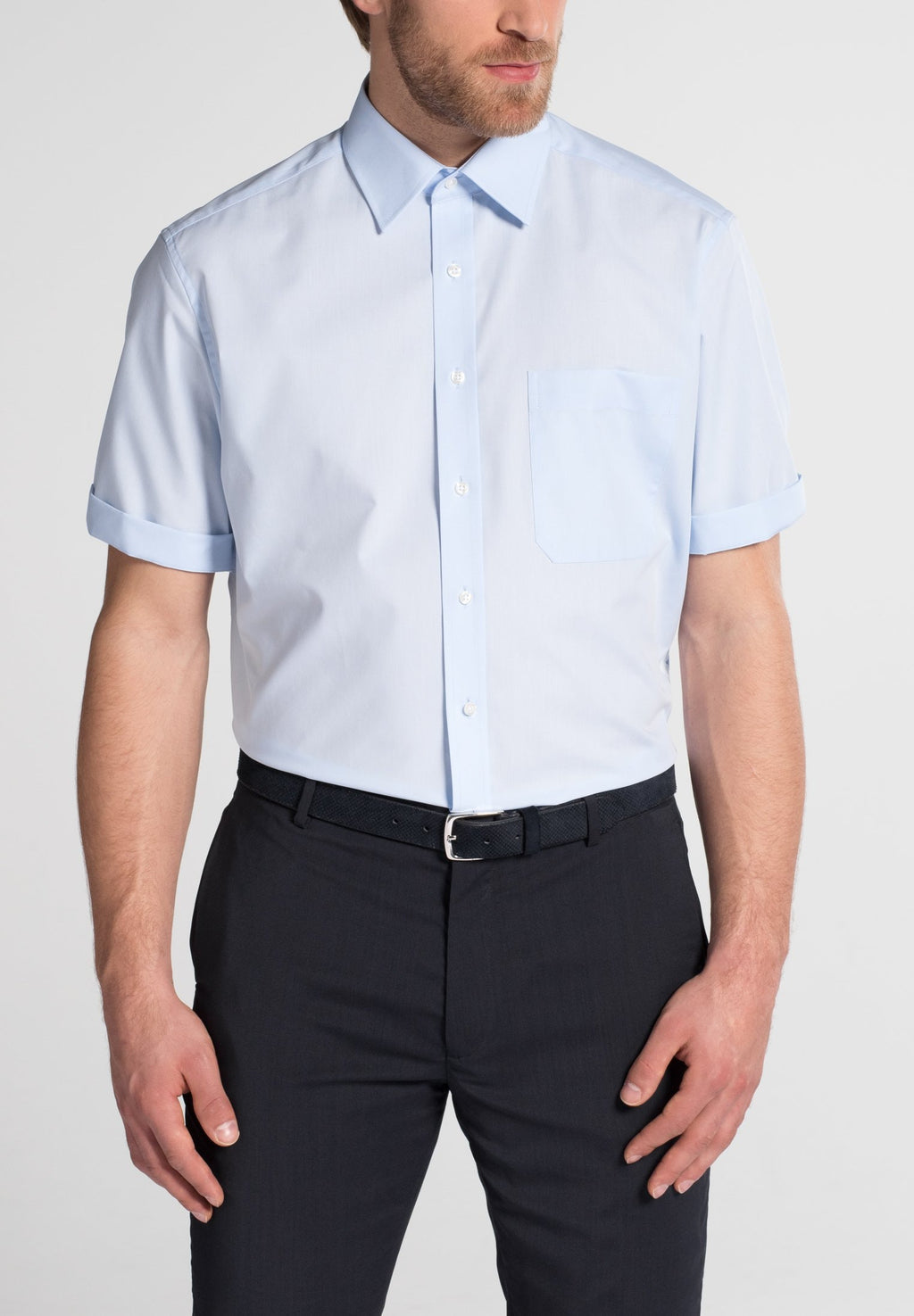 Hemden korte mouw blauw ETERNA