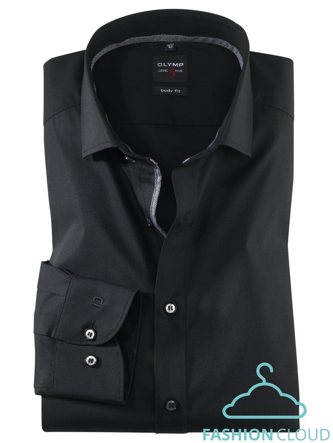 Hemden lange mouw zwart OLYMP