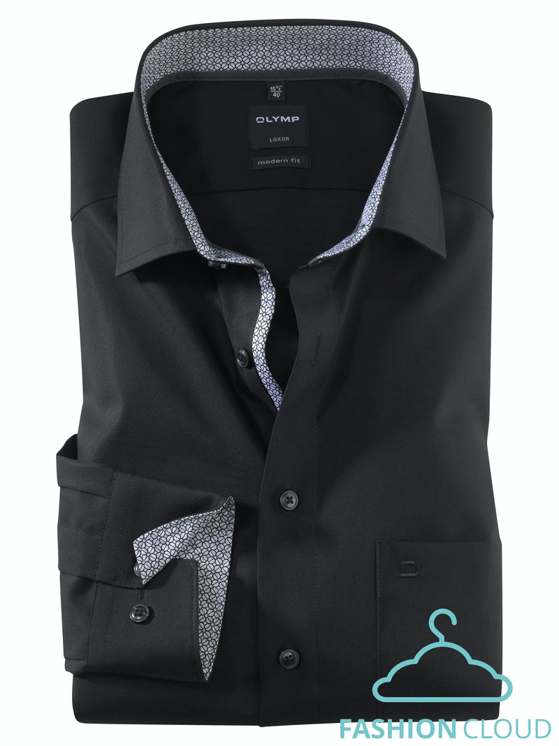 Hemden lange mouw zwart OLYMP