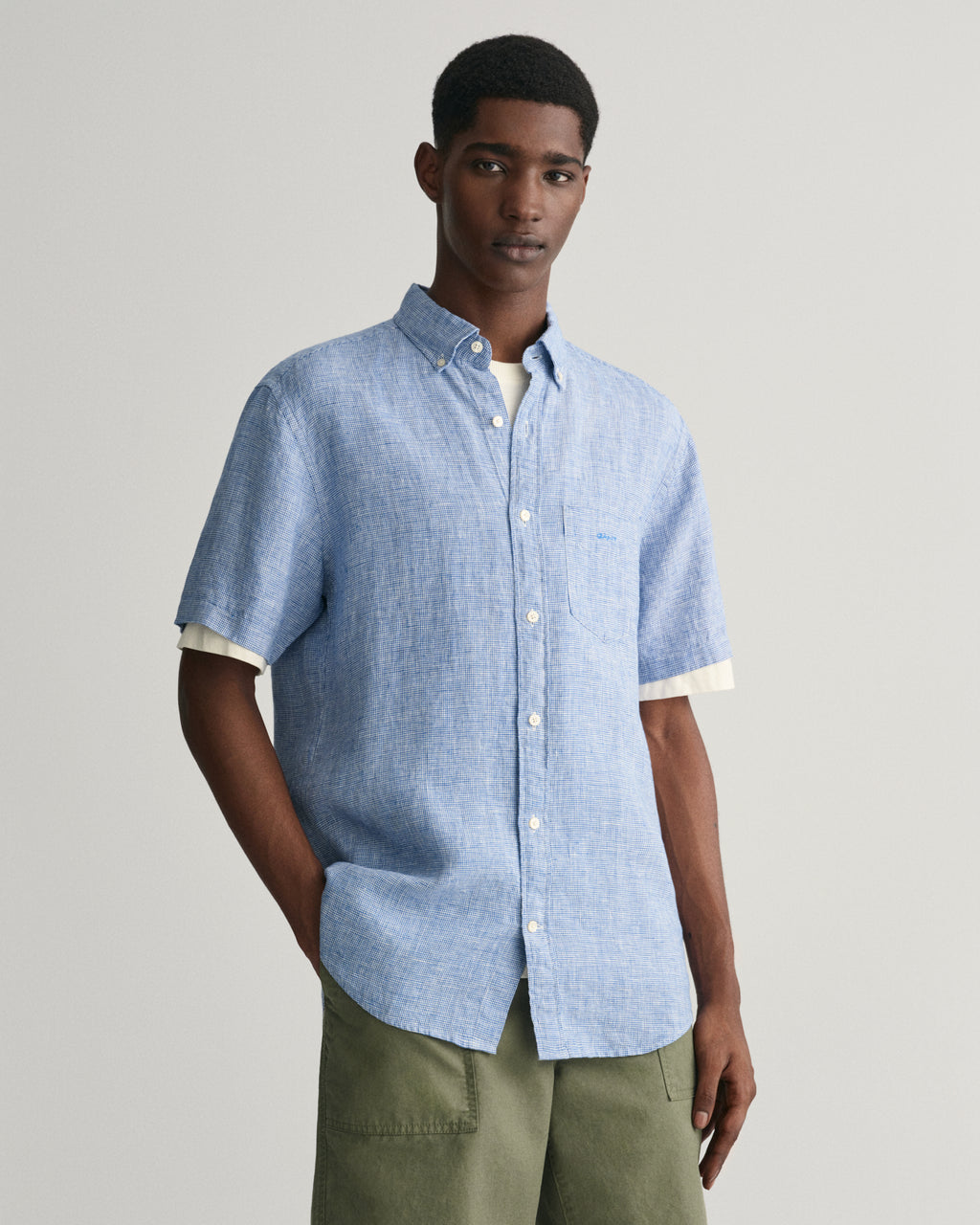Hemden korte mouw blauw GANT