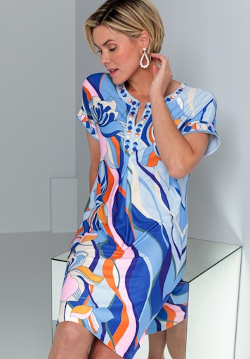 Jurken korte mouw blauw Bianca