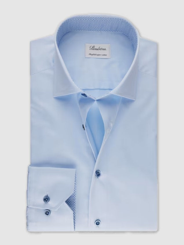 Hemden lange mouw blauw Stenströms