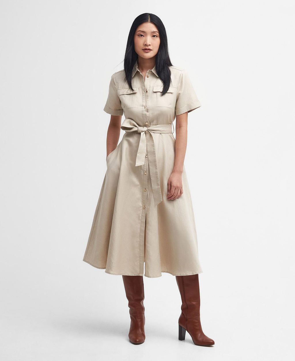 Jurken korte mouw beige Barbour