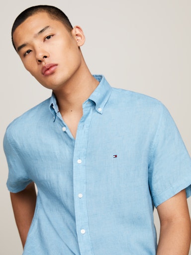 Hemden korte mouw blauw Tommy Hilfiger