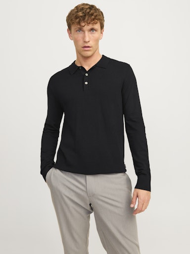 Polo's lange mouw zwart JACK & JONES