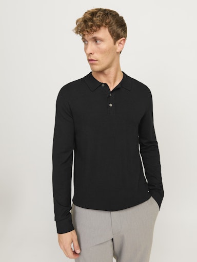 Polo's lange mouw zwart JACK & JONES