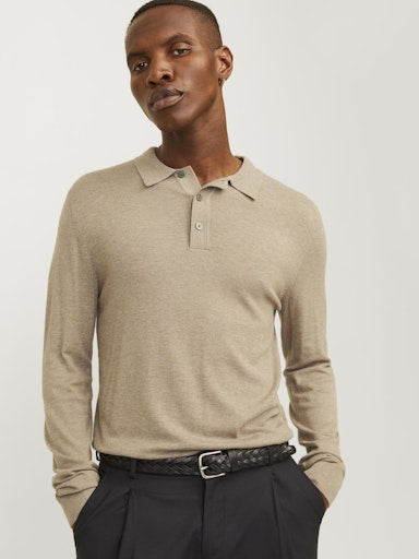 Polo's lange mouw beige JACK & JONES