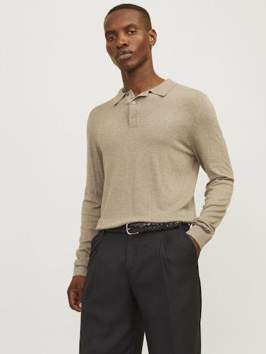 Polo's lange mouw beige JACK & JONES