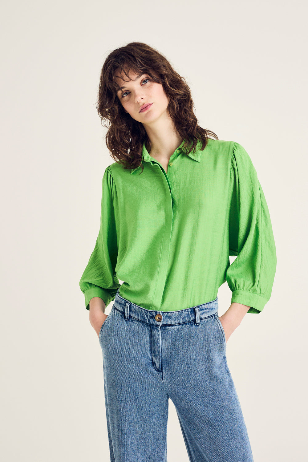 Blouses lange mouw groen Terre Bleue