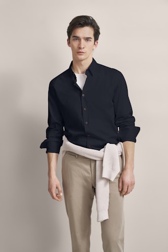 Hemden lange mouw navy Bugatti