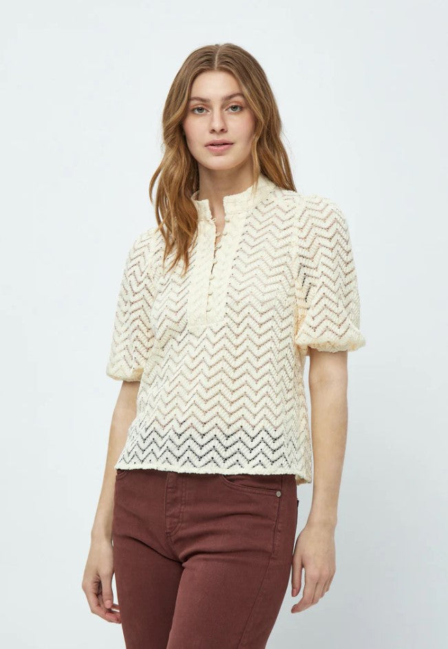 Blouses korte mouw beige Minus