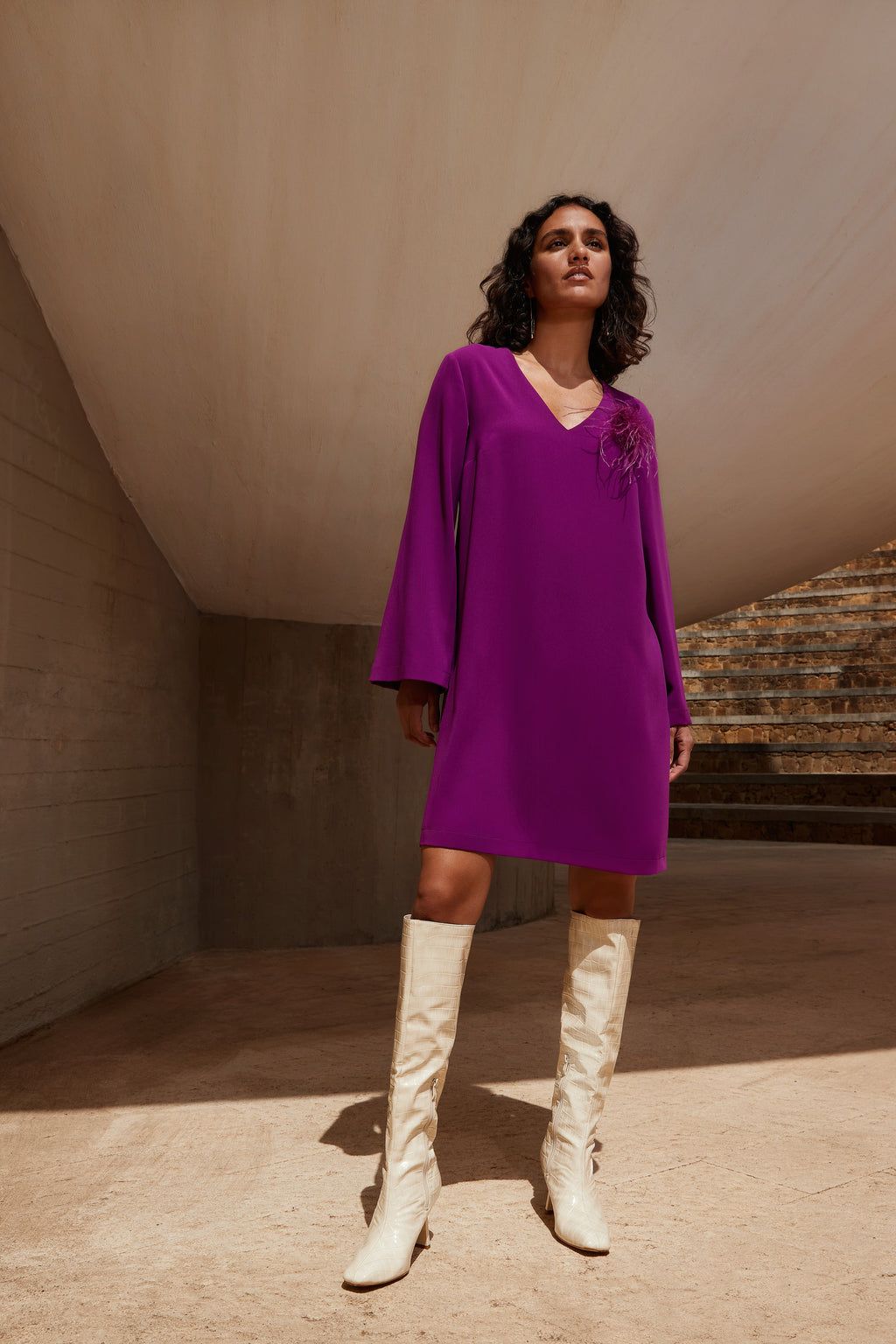 Jurken lange mouw paars Atmos