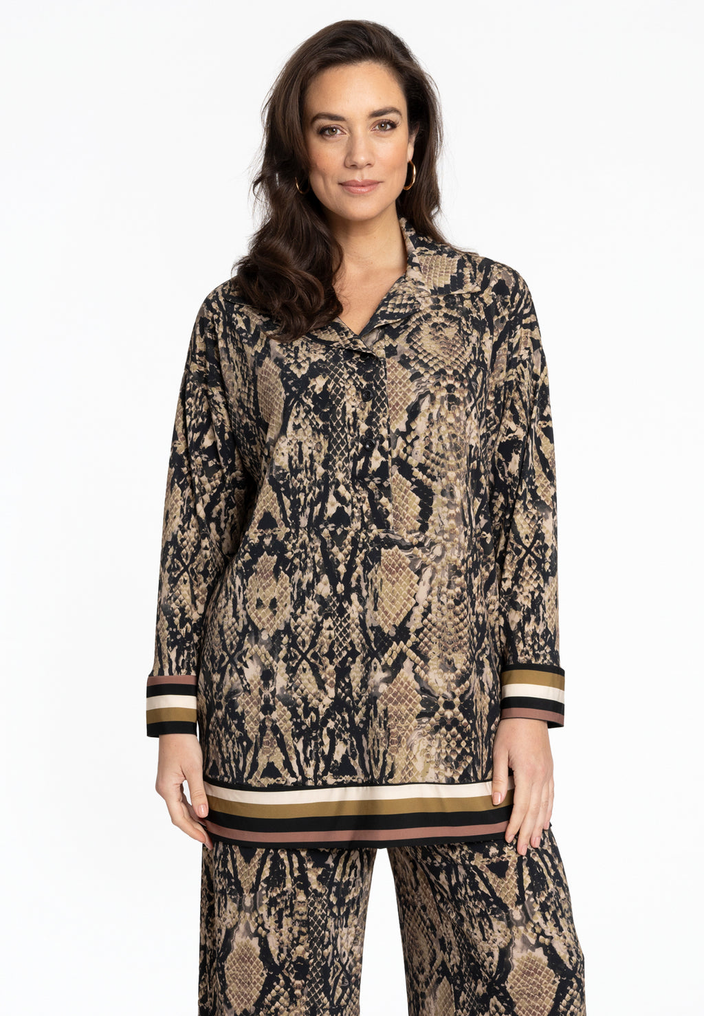 Blouses lange mouw bruin Yoek