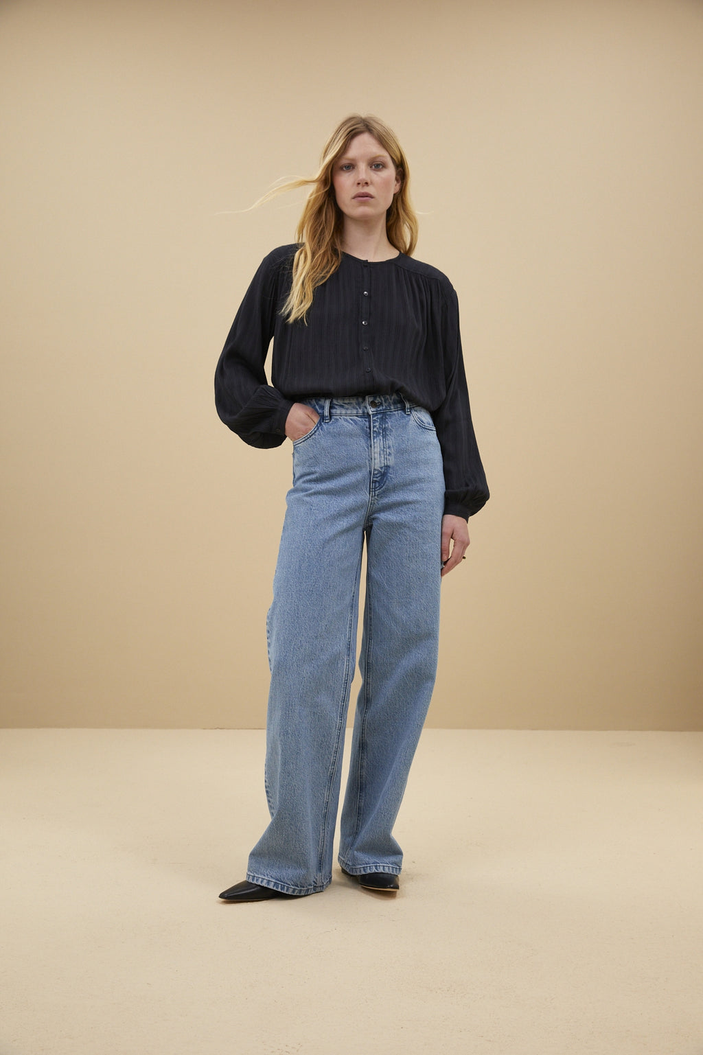 Blouses lange mouw navy by-bar