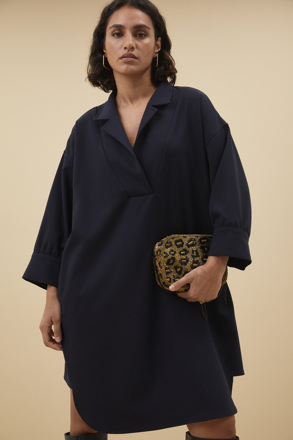 Jurken lange mouw navy by-bar