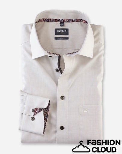 Hemden lange mouw beige OLYMP