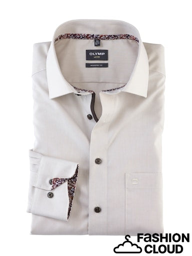Hemden lange mouw beige OLYMP