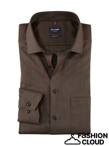 Hemden lange mouw bruin OLYMP