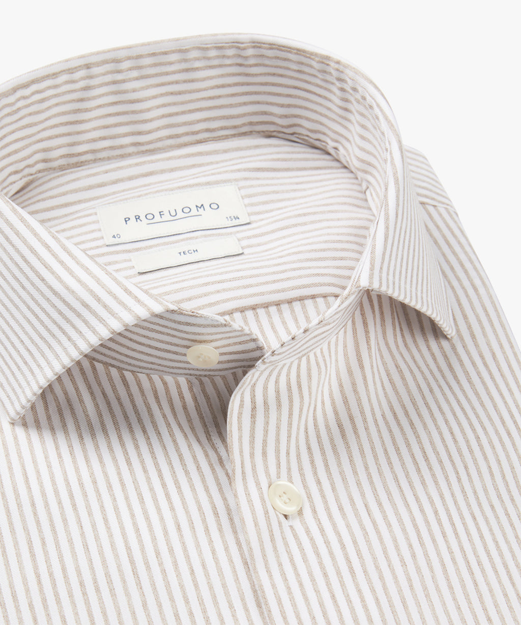 Hemden lange mouw bruin Profuomo