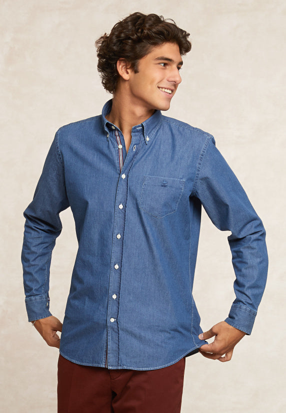 Hemden lange mouw blauw River Woods