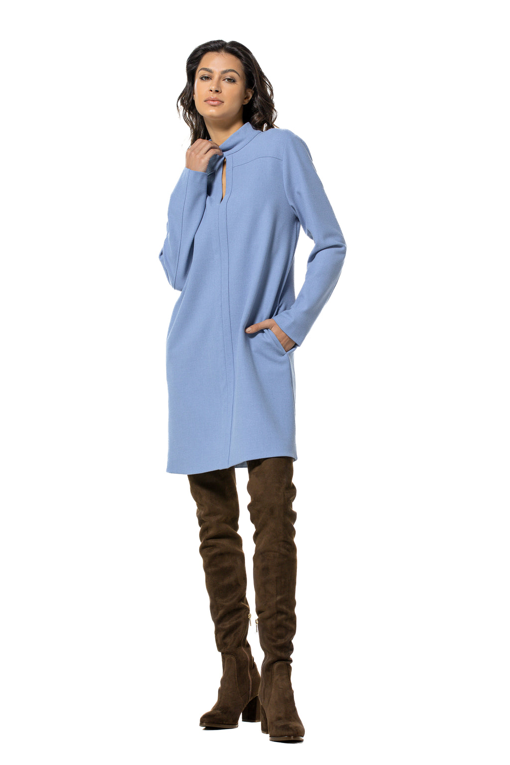 Jurken lange mouw blauw Caroline Biss