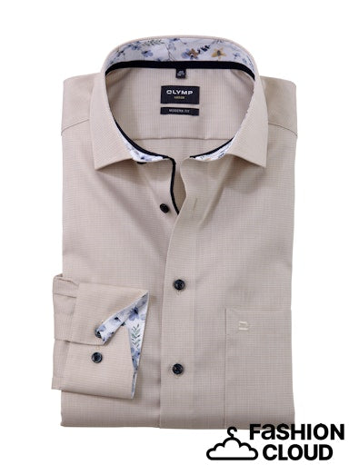 Hemden lange mouw beige OLYMP