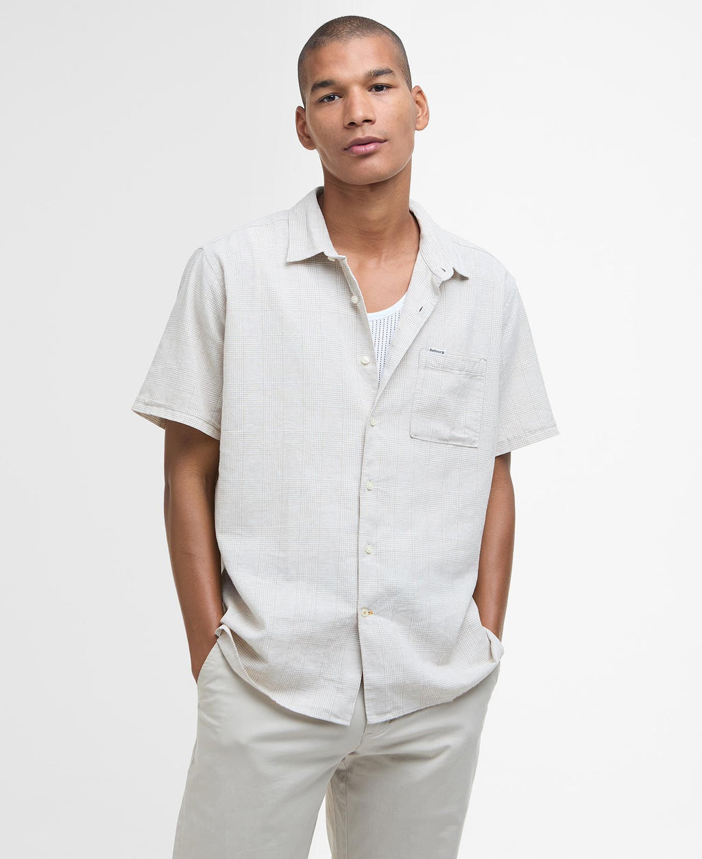 Hemden korte mouw grijs Barbour