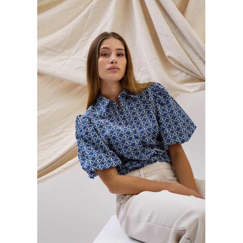 Blouses korte mouw blauw Minus