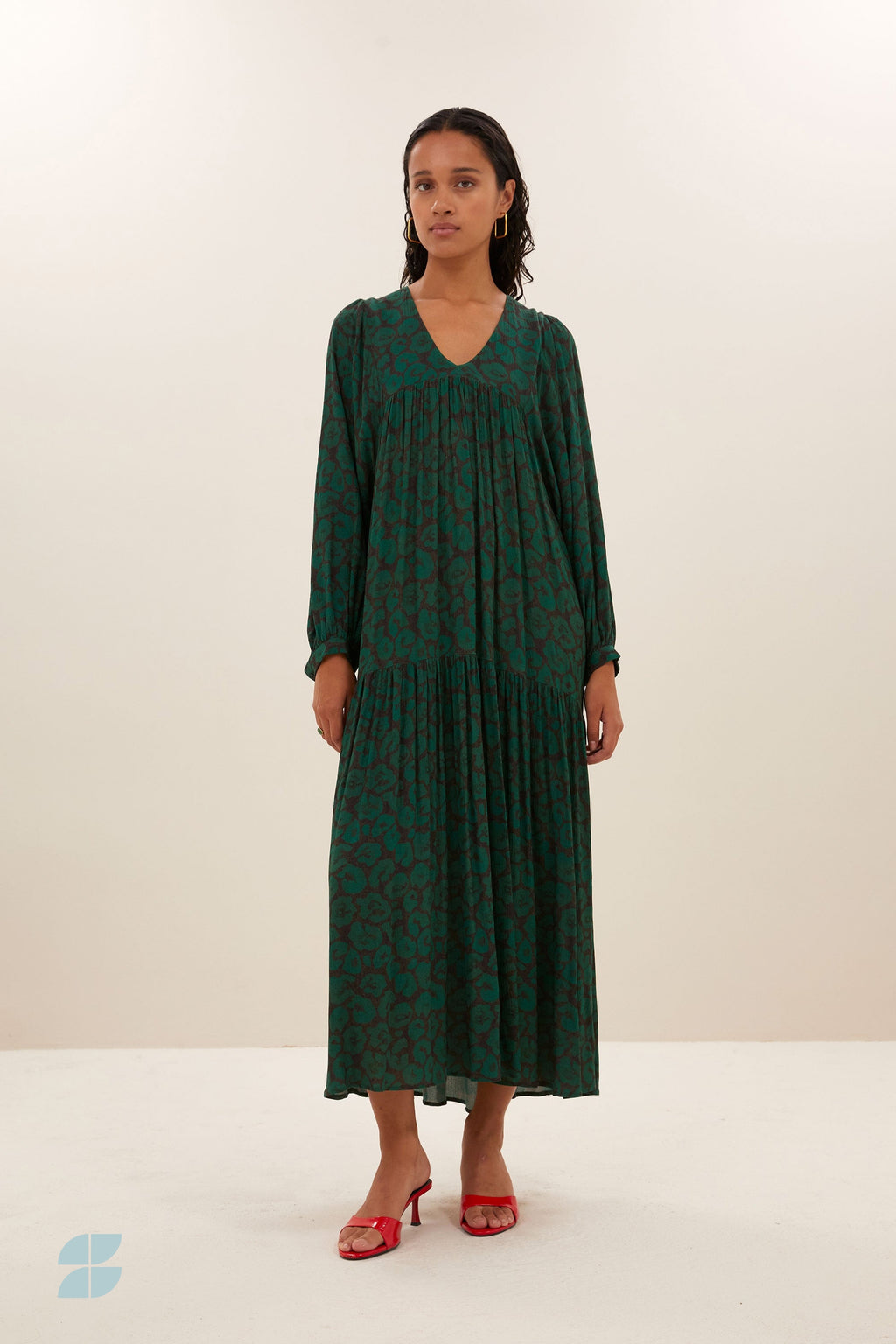 Jurken lange mouw groen by-bar