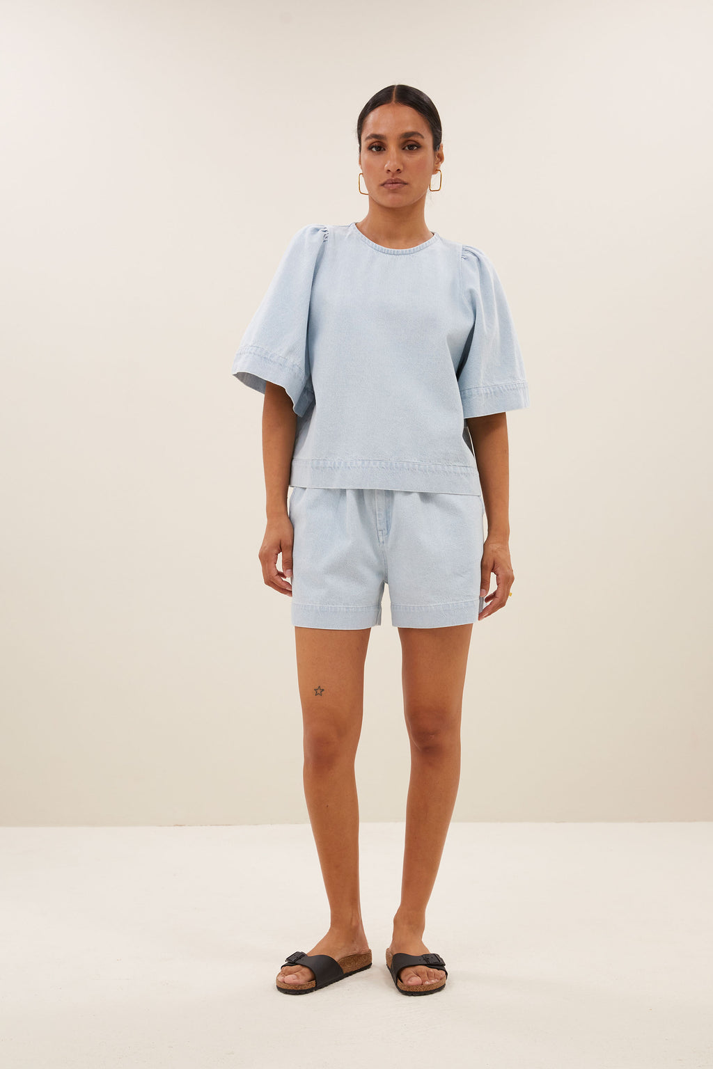 Blouses korte mouw blauw by-bar