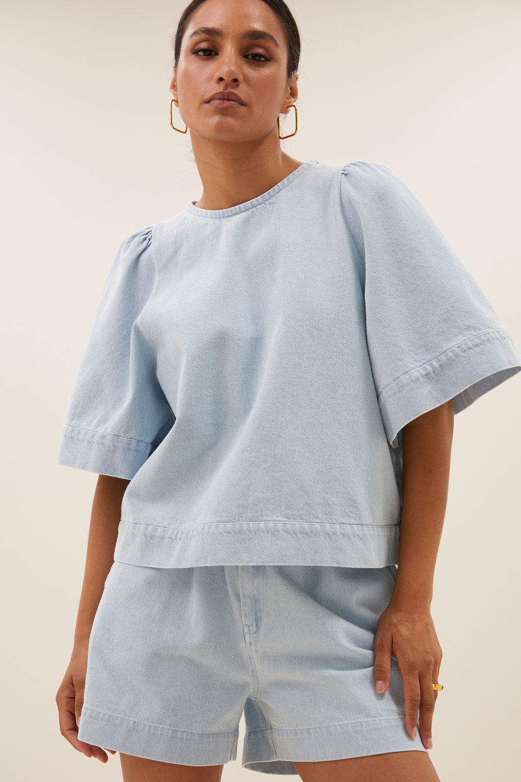 Blouses korte mouw blauw by-bar