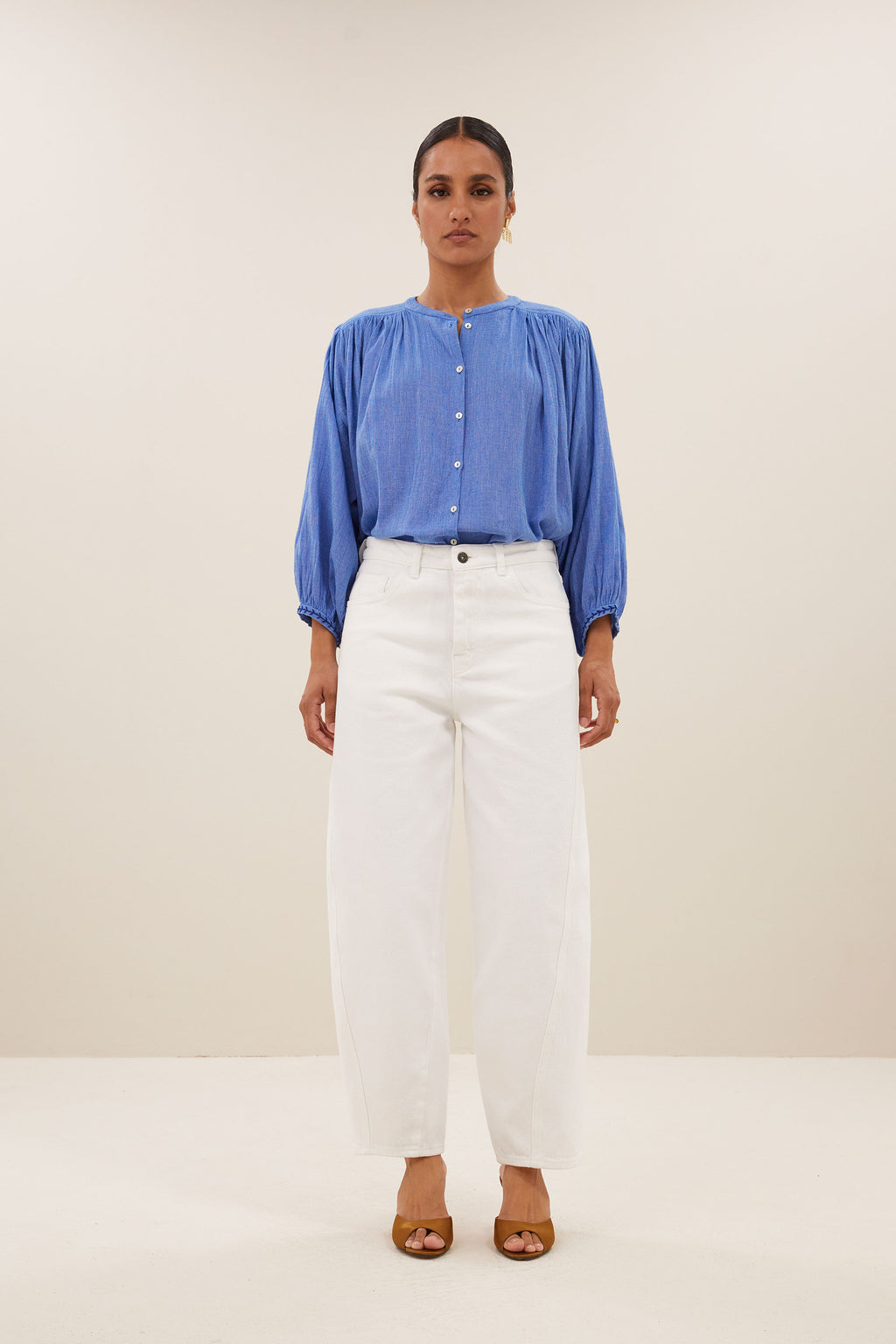Blouses lange mouw blauw by-bar