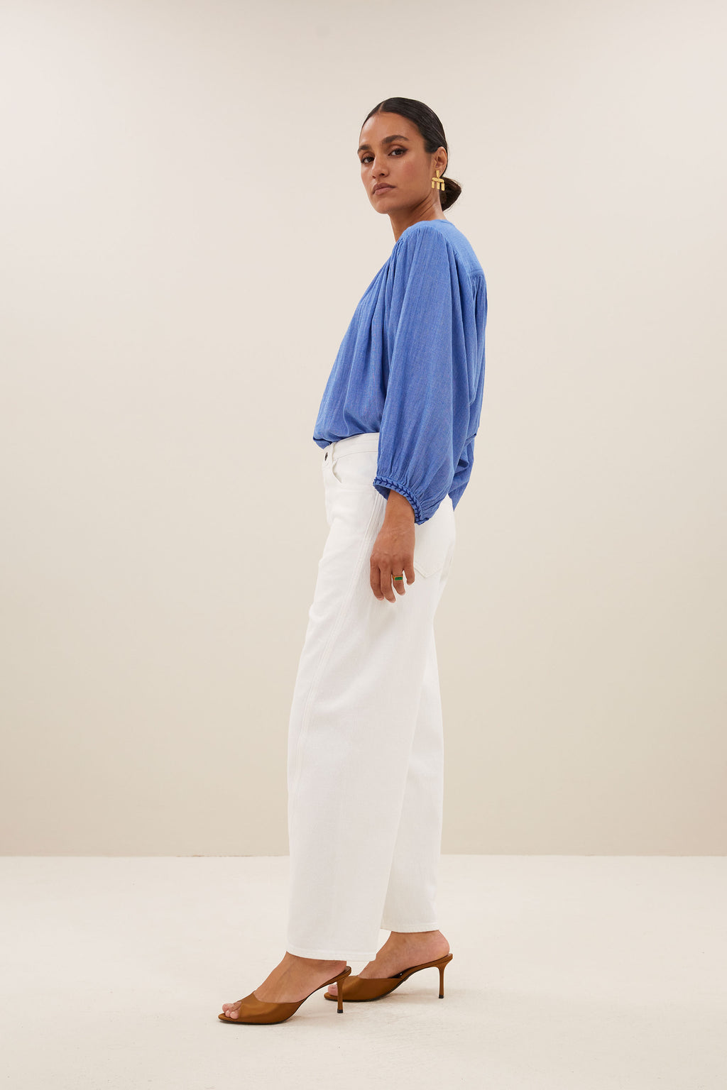 Blouses lange mouw blauw by-bar