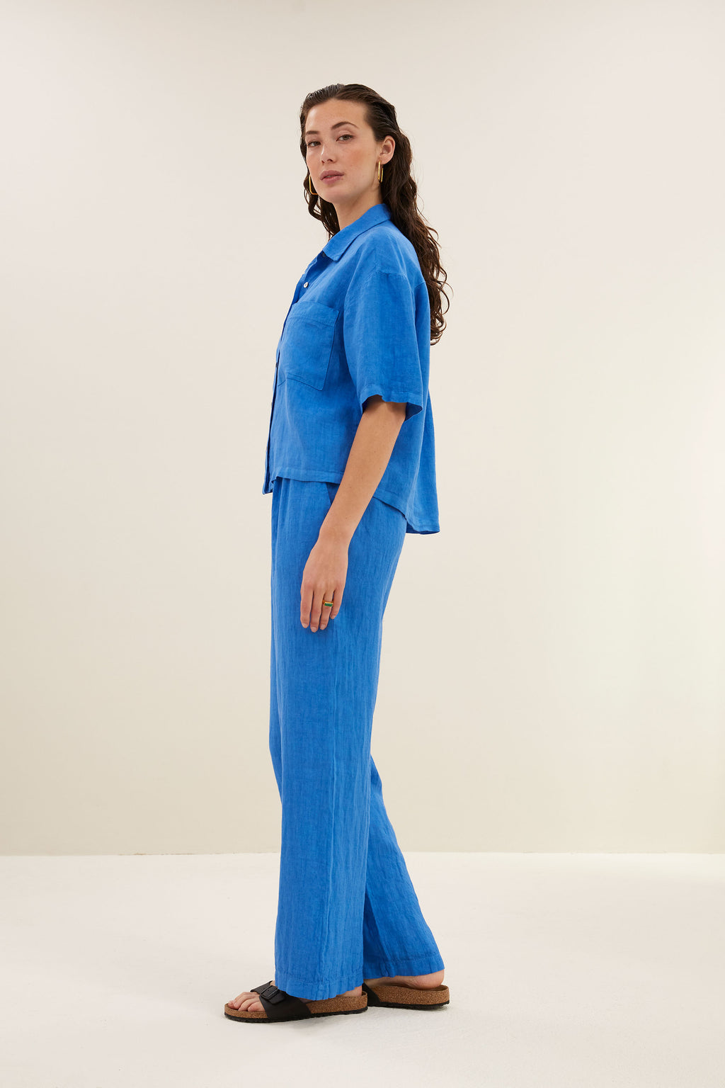 Blouses korte mouw blauw by-bar