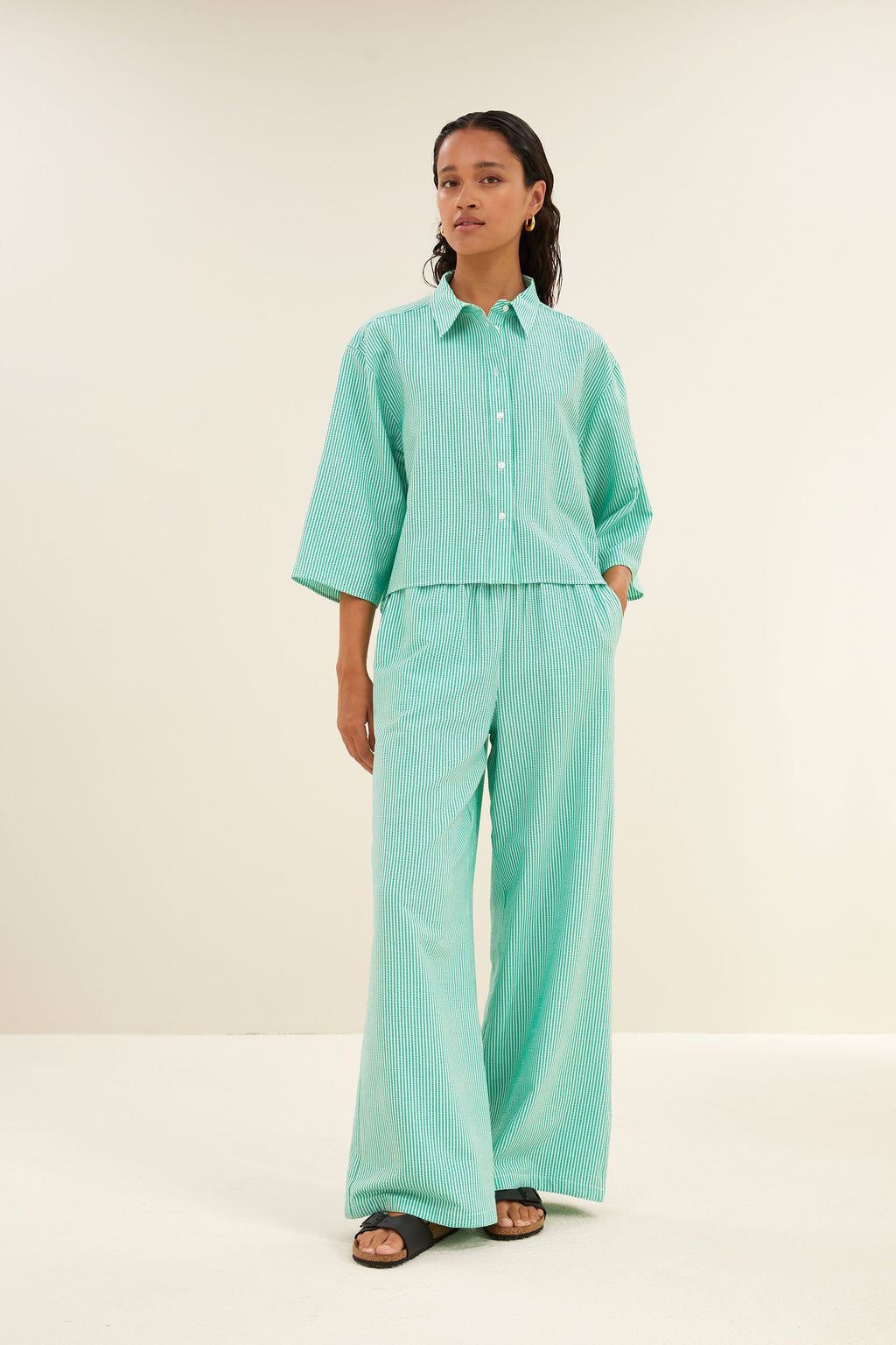 Blouses korte mouw groen by-bar