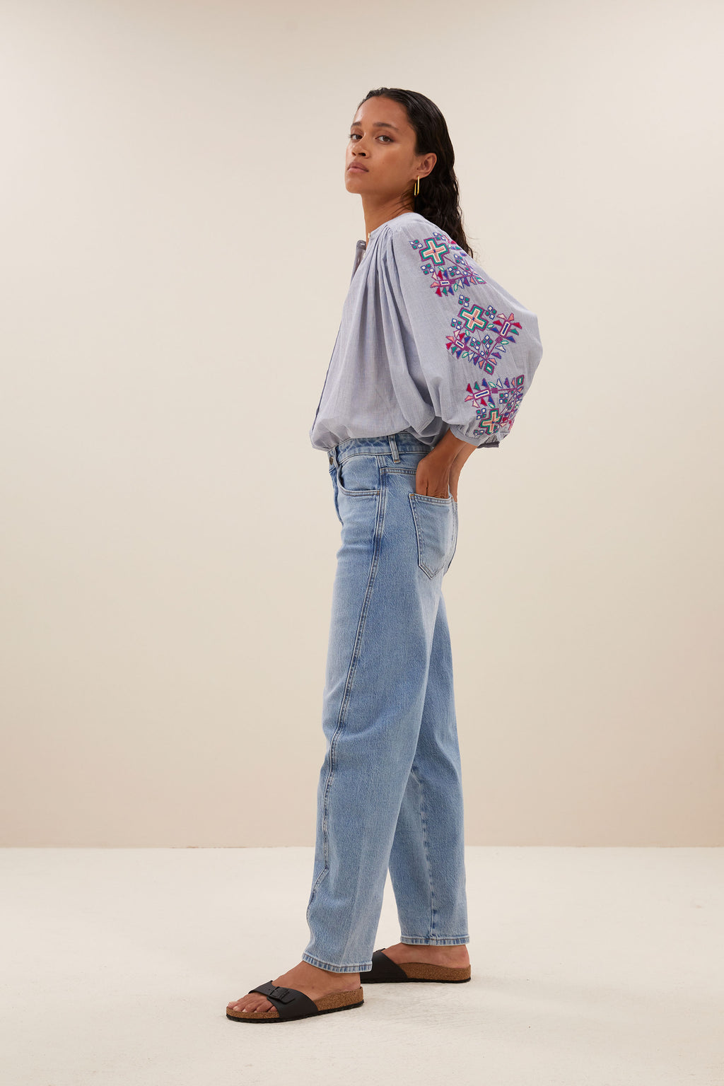 Blouses lange mouw grijs by-bar