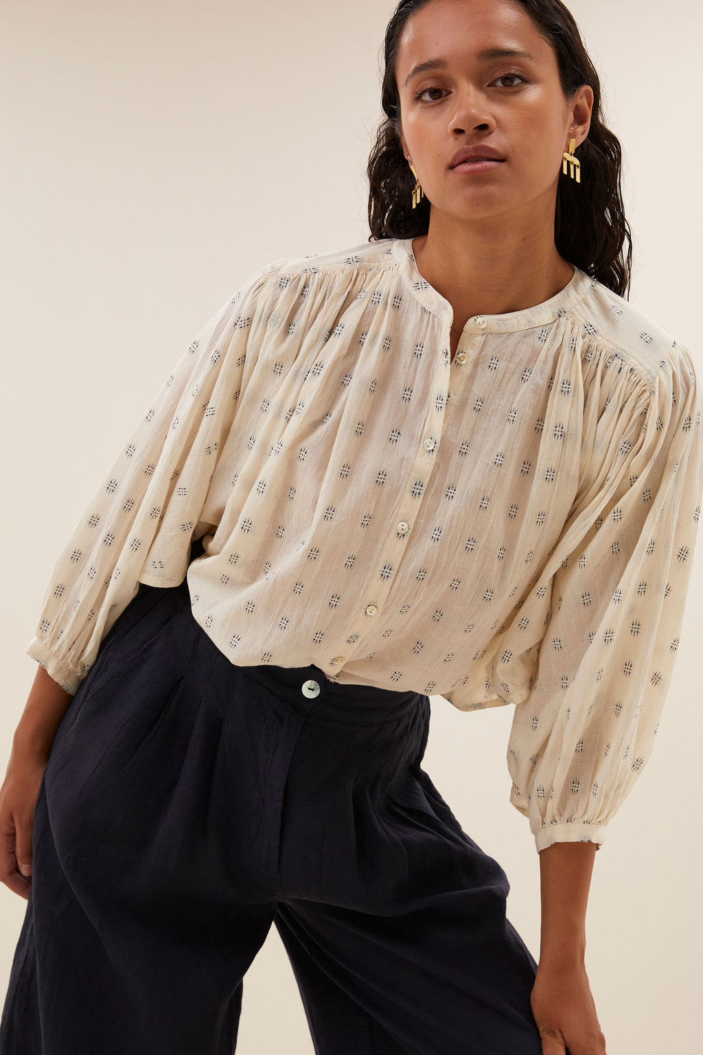 Blouses lange mouw blauw by-bar