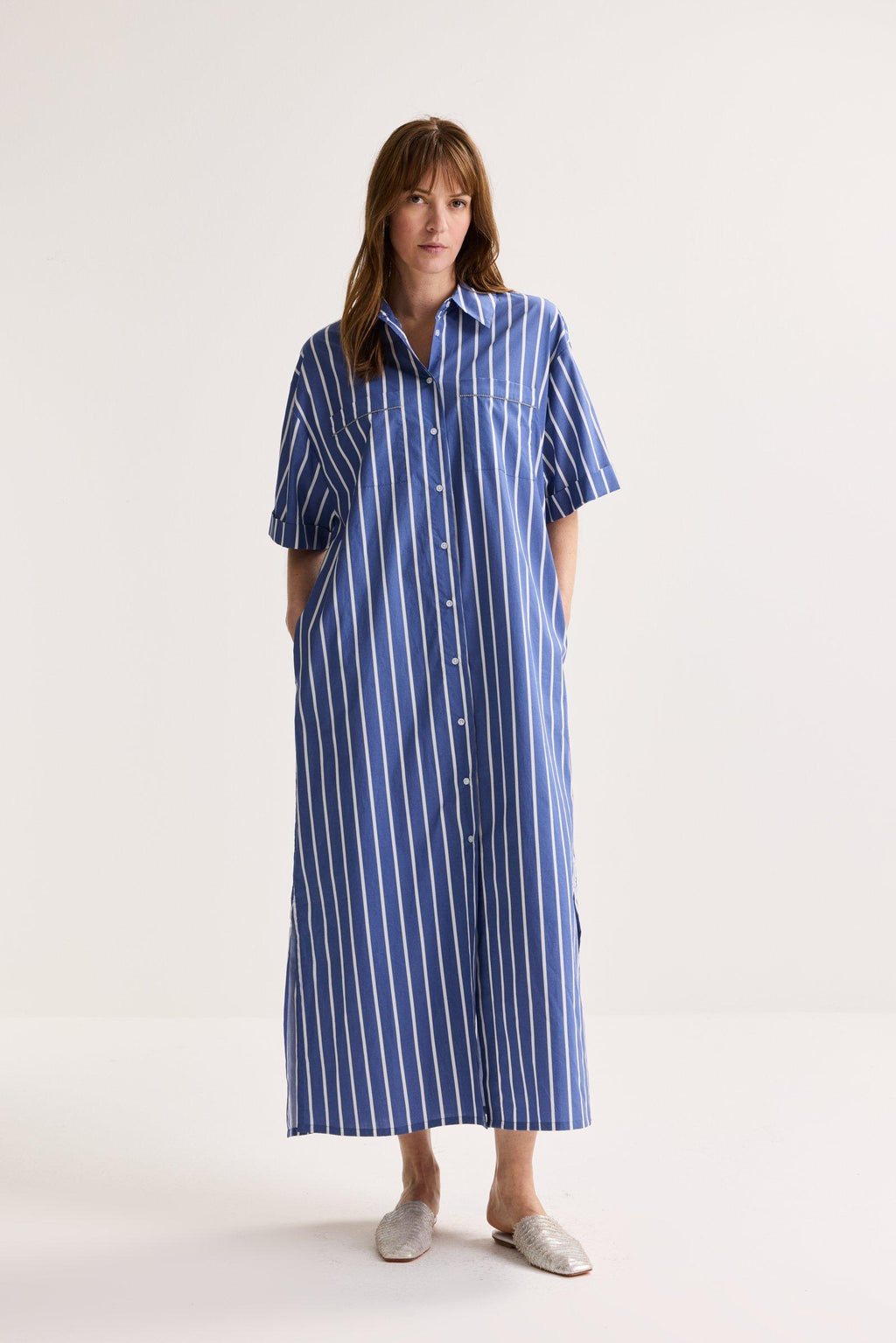 Jurken korte mouw navy Améline