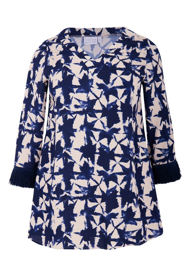 Blouses lange mouw blauw Yoek