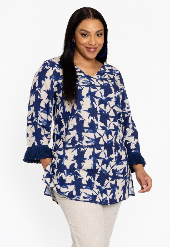Blouses lange mouw blauw Yoek