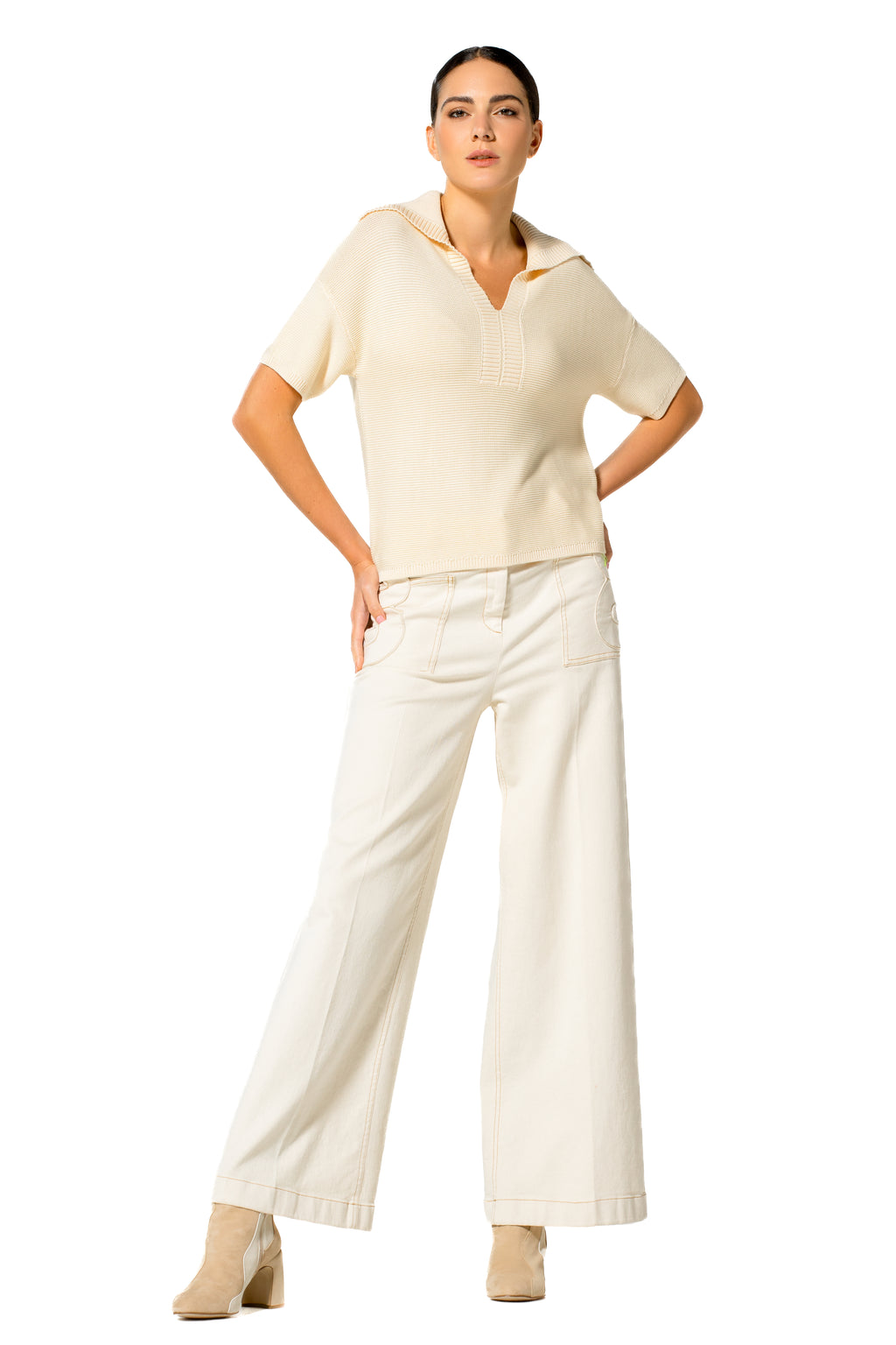 Polo's korte mouw beige Caroline Biss