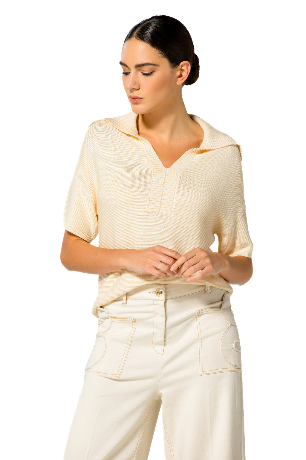 Polo's korte mouw beige Caroline Biss