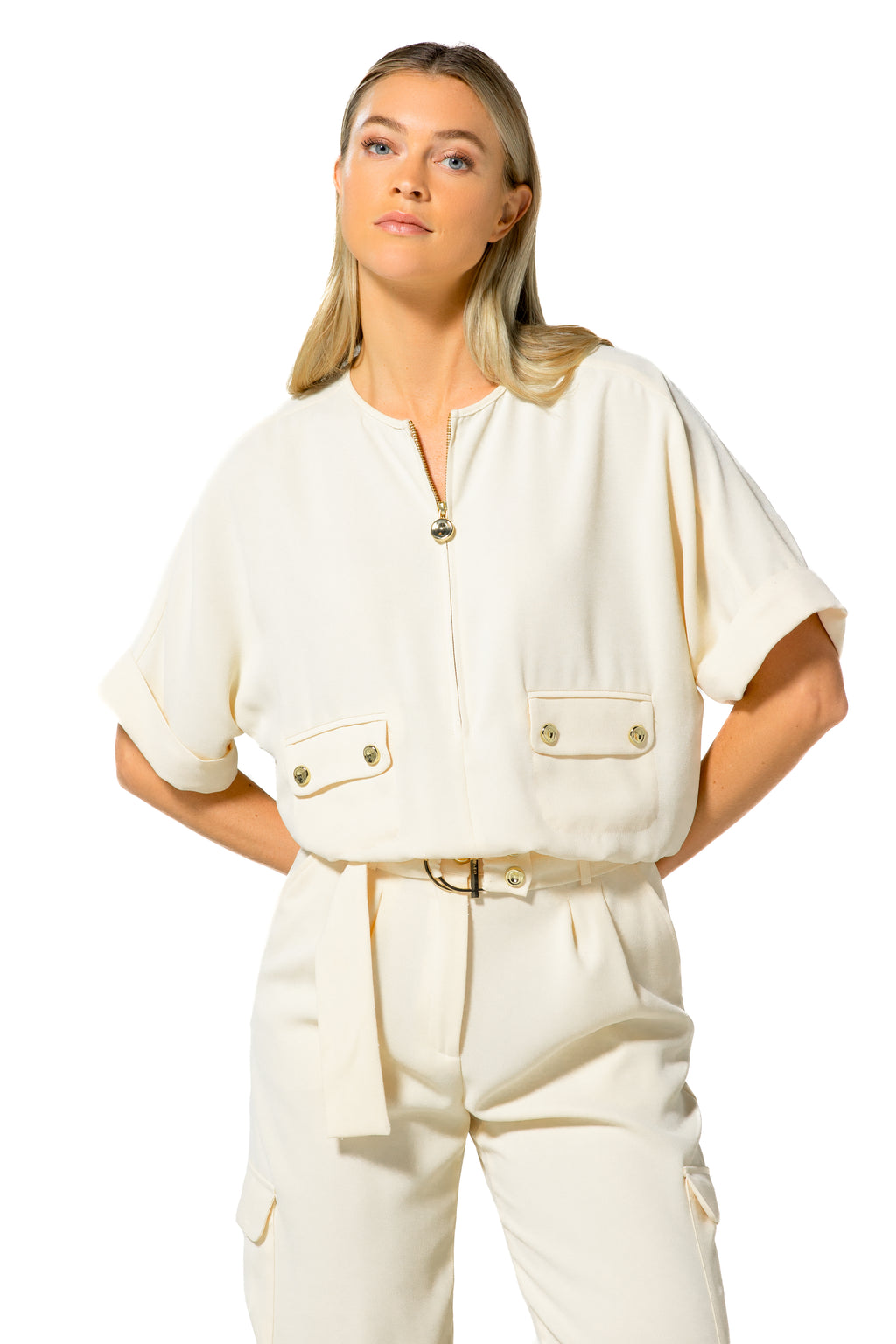 Blouses korte mouw beige Caroline Biss