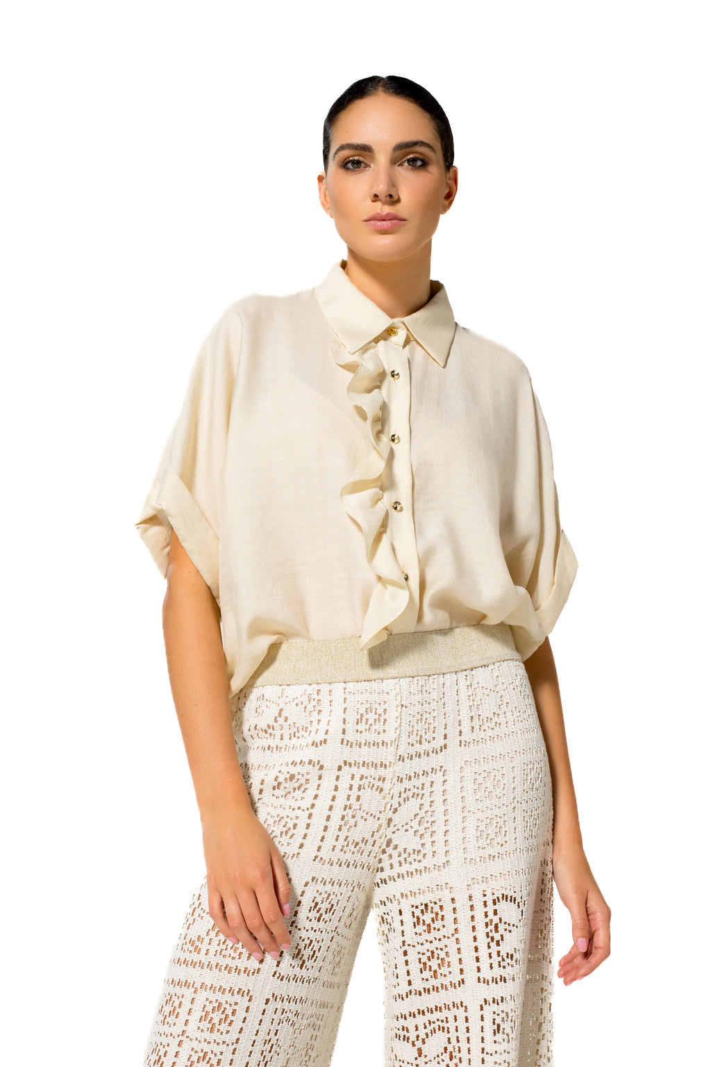 Blouses korte mouw beige Caroline Biss