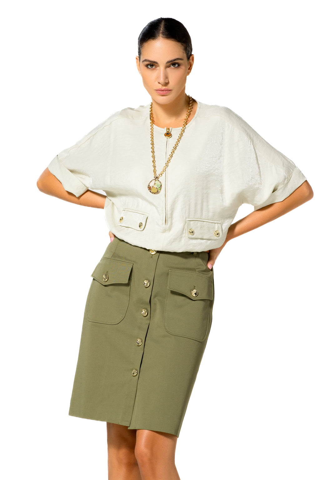 Blouses korte mouw groen Caroline Biss