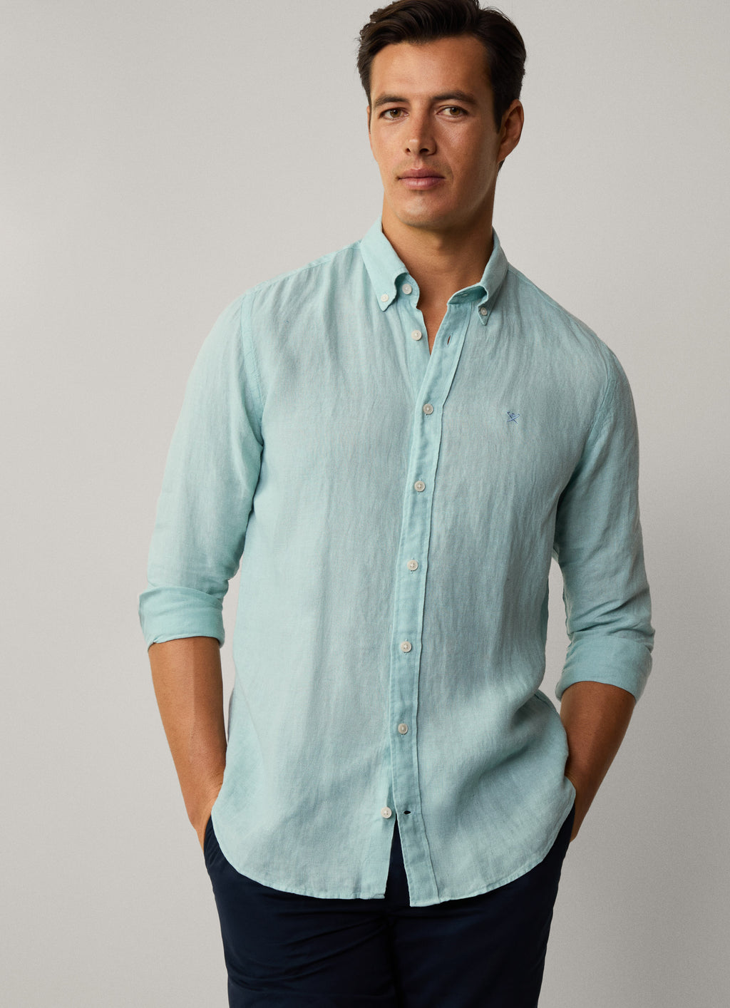 Hemden lange mouw groen Hackett London