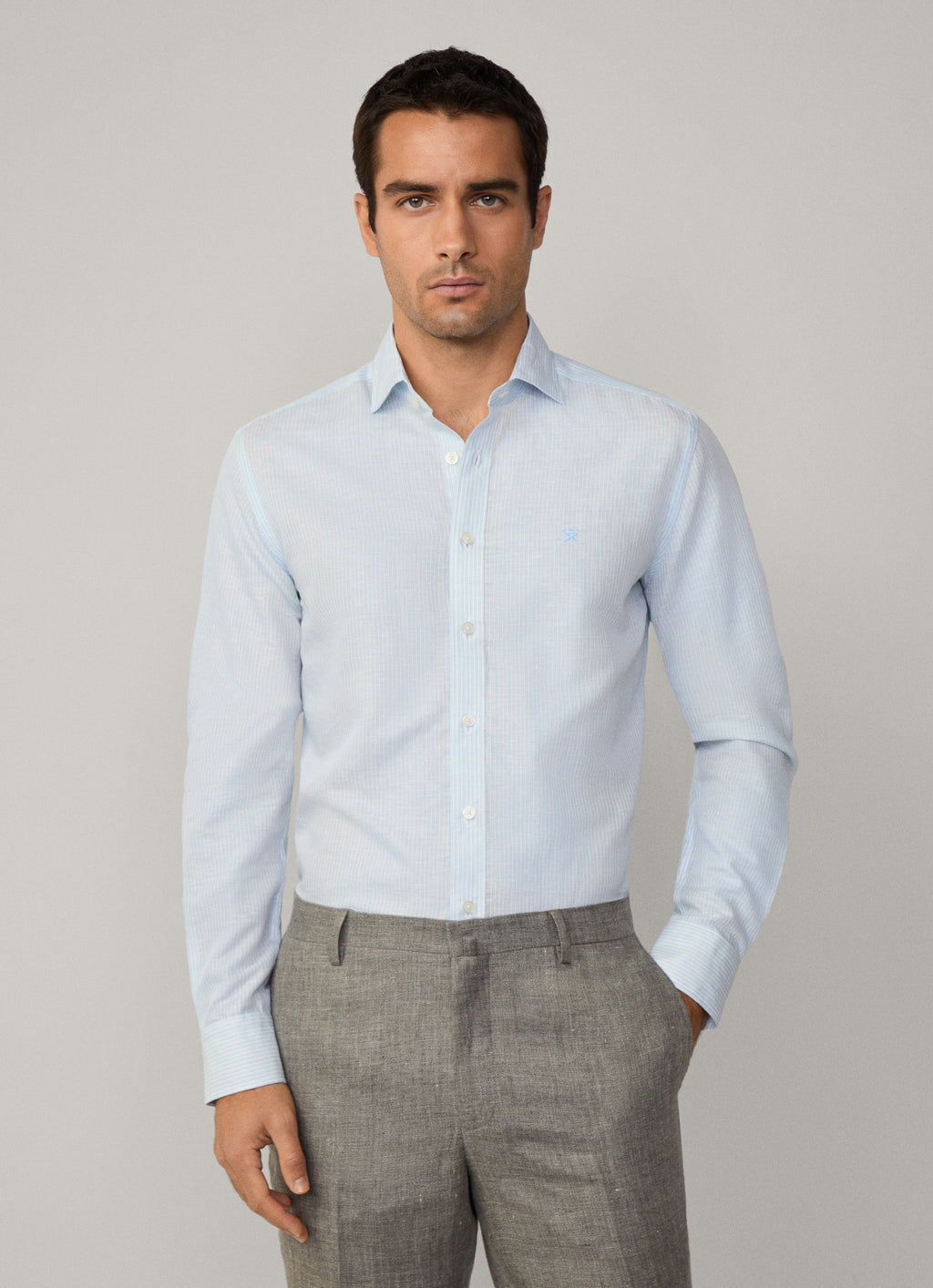 Hemden lange mouw blauw Hackett London