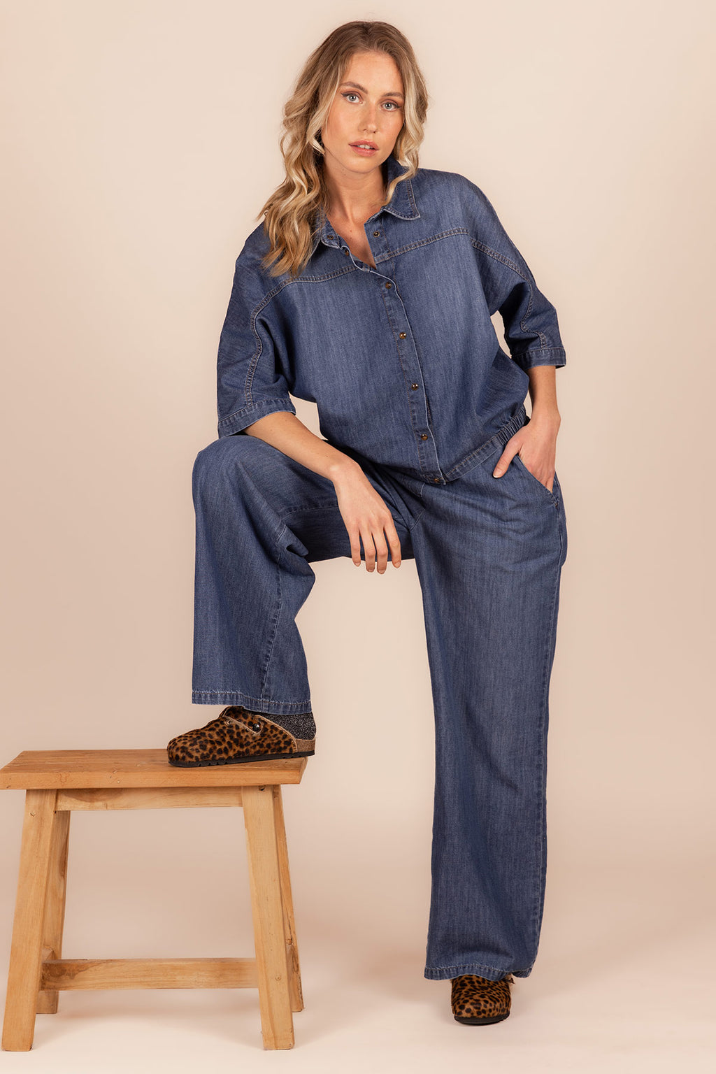 Blouses korte mouw blauw Four Roses