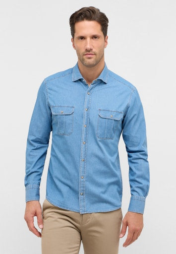 Hemden lange mouw blauw ETERNA