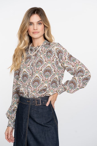 Blouses lange mouw blauw Geisha